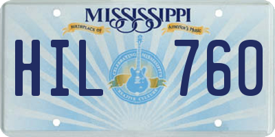 MS license plate HIL760