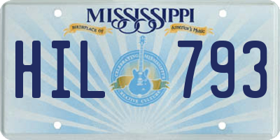 MS license plate HIL793