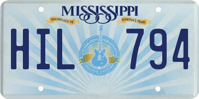 MS license plate HIL794