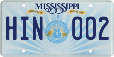 MS license plate HIN002
