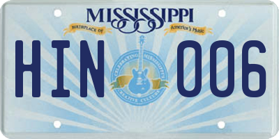 MS license plate HIN006