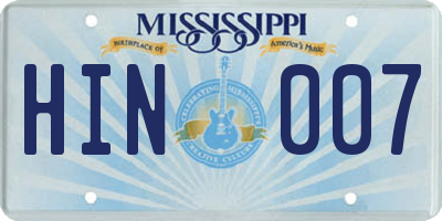 MS license plate HIN007
