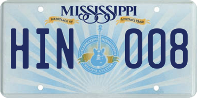 MS license plate HIN008