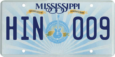 MS license plate HIN009