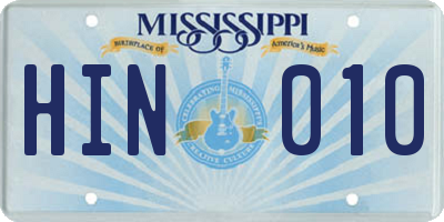 MS license plate HIN010