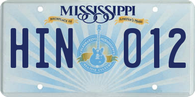 MS license plate HIN012