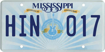 MS license plate HIN017