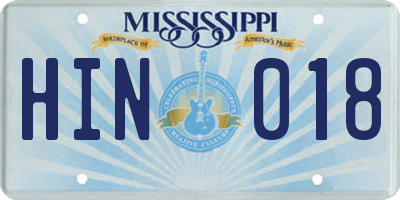 MS license plate HIN018