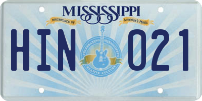 MS license plate HIN021