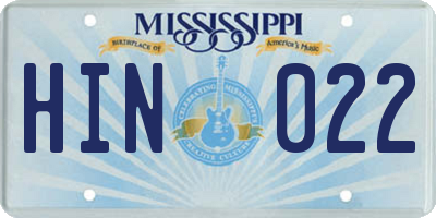 MS license plate HIN022