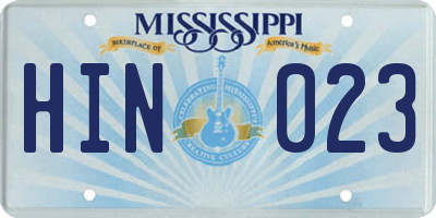 MS license plate HIN023