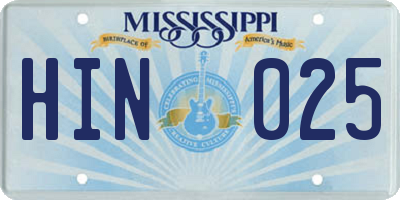 MS license plate HIN025