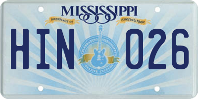 MS license plate HIN026