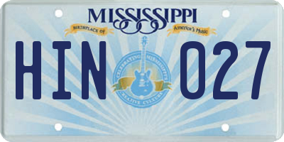 MS license plate HIN027