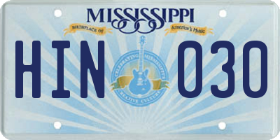 MS license plate HIN030