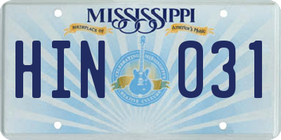 MS license plate HIN031