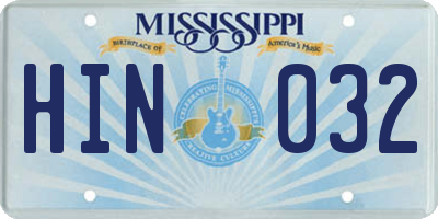 MS license plate HIN032