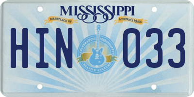 MS license plate HIN033