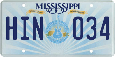 MS license plate HIN034