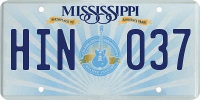 MS license plate HIN037