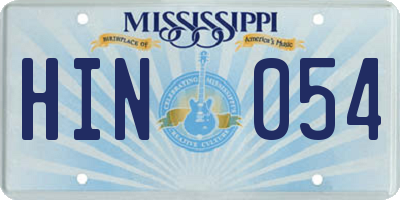 MS license plate HIN054