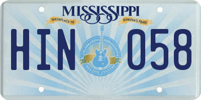 MS license plate HIN058