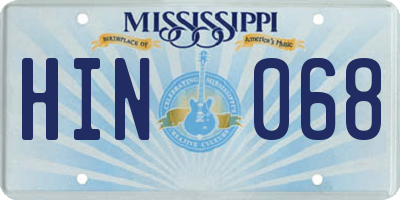 MS license plate HIN068