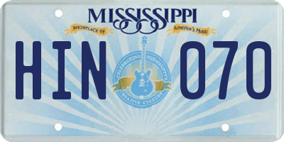 MS license plate HIN070