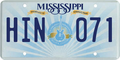 MS license plate HIN071