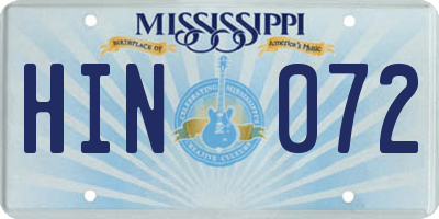 MS license plate HIN072