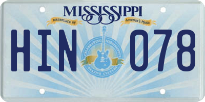MS license plate HIN078