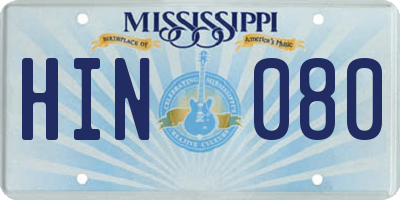 MS license plate HIN080