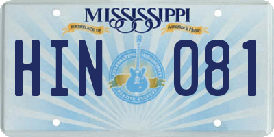 MS license plate HIN081