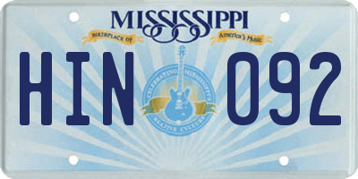 MS license plate HIN092