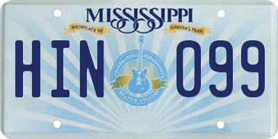 MS license plate HIN099