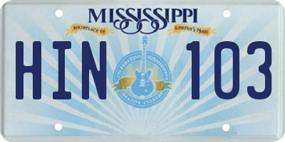MS license plate HIN103