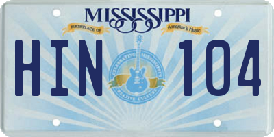 MS license plate HIN104