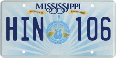 MS license plate HIN106