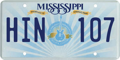 MS license plate HIN107