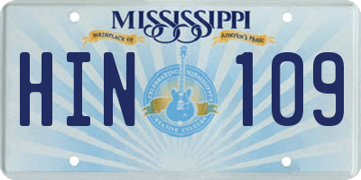MS license plate HIN109