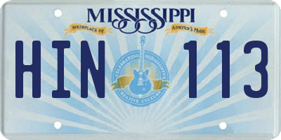 MS license plate HIN113
