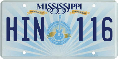 MS license plate HIN116