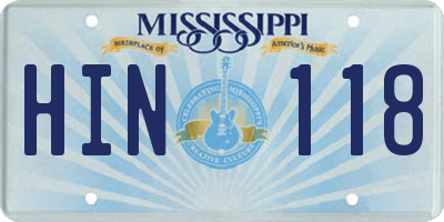MS license plate HIN118