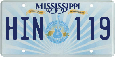 MS license plate HIN119
