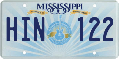MS license plate HIN122