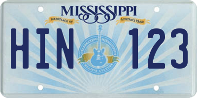 MS license plate HIN123