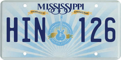 MS license plate HIN126