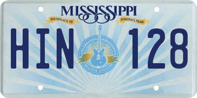 MS license plate HIN128