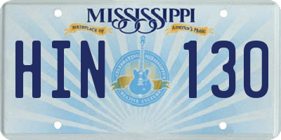 MS license plate HIN130