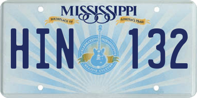 MS license plate HIN132
